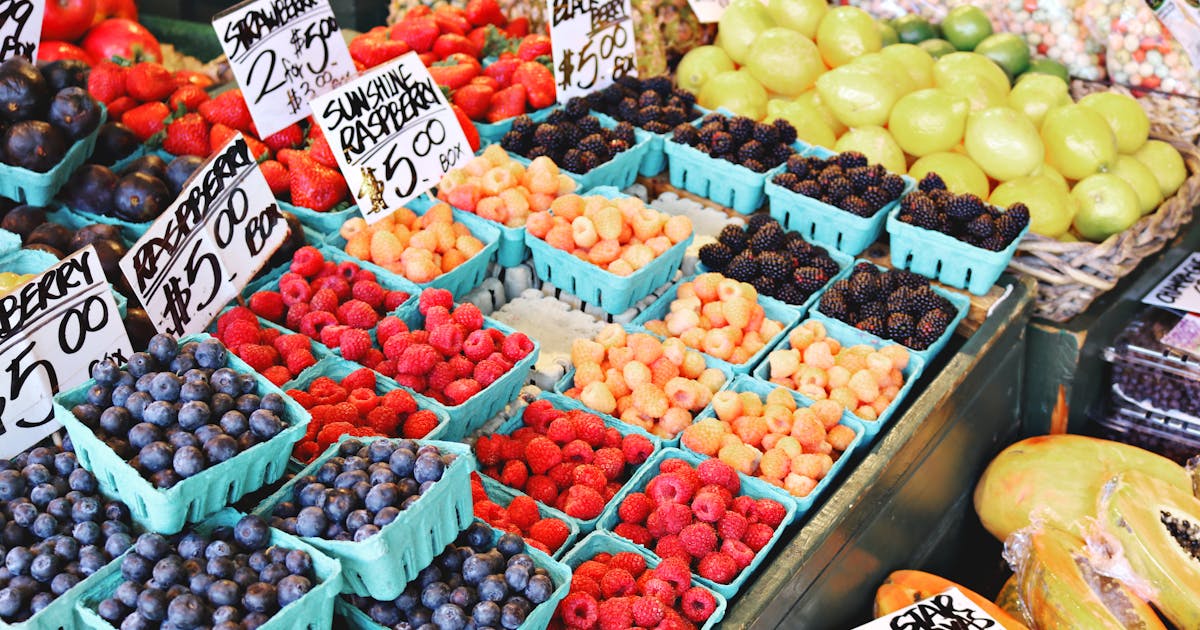 Vibrant farmers market fruit display in Canada