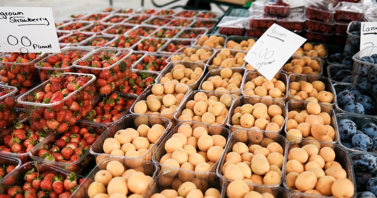 Fresh produce at a market representing climate-affected food supply