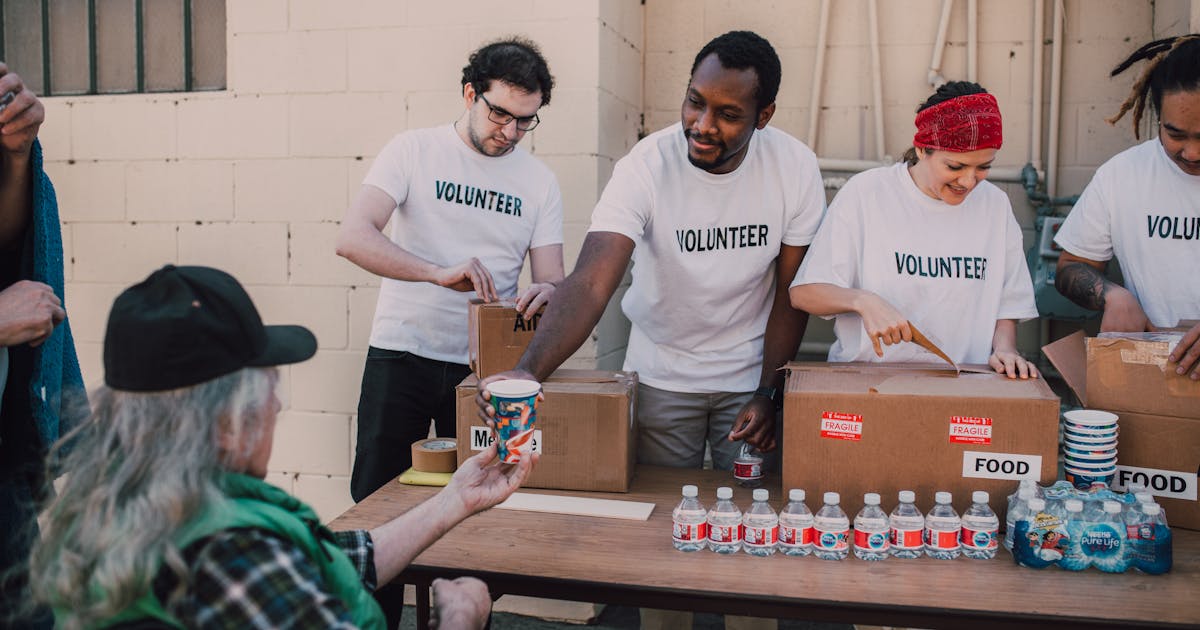Volunteers organizing food donations at a Canadian food bank
